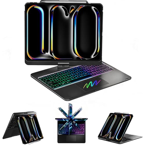 Image of for iPad Pro 13 inch Case with Keyboard (M5 /2025,M4 /2024)& iPad Air 13 (M4 /M3 /M2) &iPad Pro 12.9 (6th /5th /4th /3rd Gen),360 Swivel &Rainbow Backlit with Pencil Holder-Black