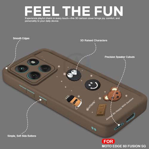 Image of AESTMO Back Case Cover for Motorola Moto Edge 60 Fusion 5G Cover | Cute Fun Cartoon| Silicone Case | Full Body Protection | Camera Protection Back Cover for Motorola Moto Edge 60 Fusion 5G (Brown)