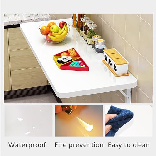 Space-Saving Wall-Mounted Folding Table - Sturdy White Drop-Down Desk with Steel Brackets, High Load Capacity, Ideal Laptop Workbench for Small Home Office & Bar (47x20in)