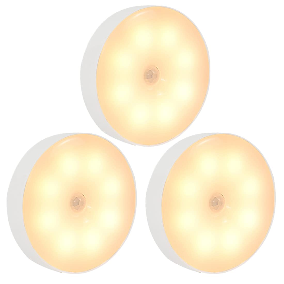 BODYA 3 Pack Smart LED Night Light with Motion Sensor Rechargeable Battery Powered Led Night Lights with USB Cable for Stairs Living Room Bathroom Corridors Closet Kitchen Under Cabinets