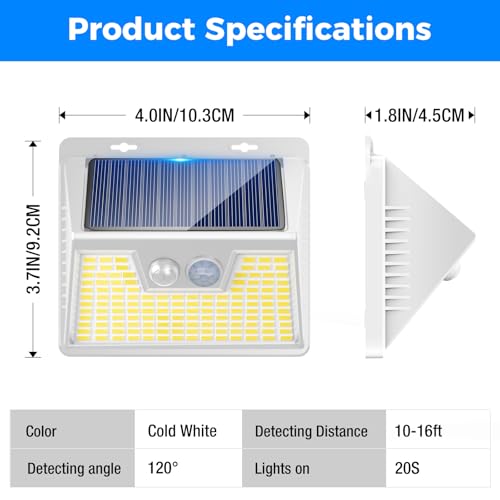 Image of Peasur Solar Lights Outdoor Motion Sensor Waterproof, 1Pack 140LED White Solar Powered Fence Lights, 3 Modes Security Wall Lights for Garden Yard Outside Warm