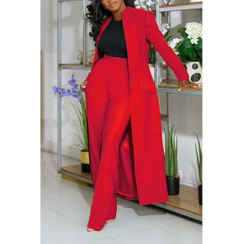 Women Two Piece Dressy Long Blazer Jackets High Waisted Straight Leg Pants Suits Set Business Casual Office3