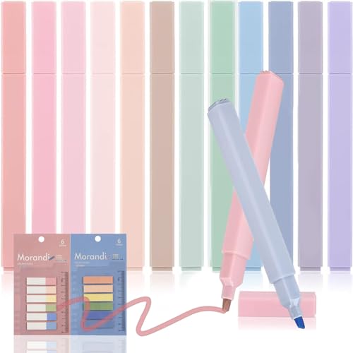 EUDUQ 12 Stück Textmarker Set, Aesthetic Highlighter Pen, Farben Stifte mit Seitenmarkierungen für Journal Bibel Planer Notes, Pastell Schulsachen