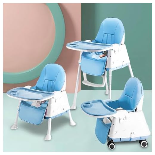 TONY STARK Comfort 4 in 1 Premium Multifunctional High Chair with Booster, Normal & Detachable Tray, Adjustable Height, One-Hand Adjustable, Ultra Soft Cushion for Kids/Baby. (Blue)