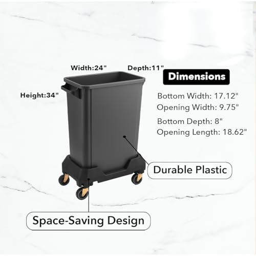 Image of 16 Gallon Slim Rectangular Garbage Can with Wheels - Gray