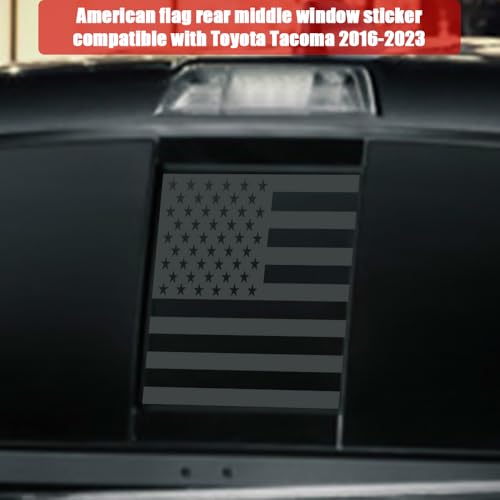 Image of USA Flag Decal for Truck,Car and Pickup Rear Window - American Decal for Toyota Tacoma 2016-2024 (Black-TKM)
