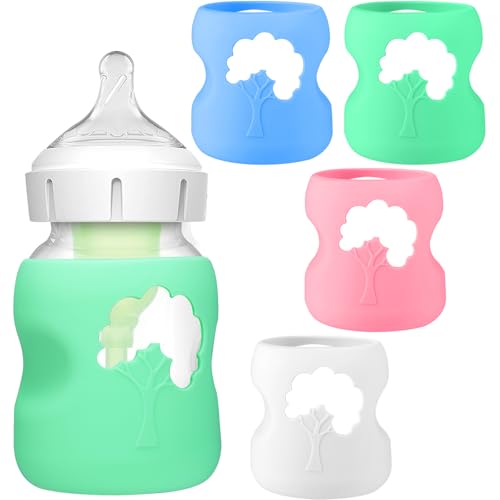 Image of 4 Pack Silicone Sleeves for Dr. Brown's Natural Glass Bottles - Drop Protection Baby Bottle Sleeves,Compatible with Dr. Brown's Newborn Glass Bottles,5 oz