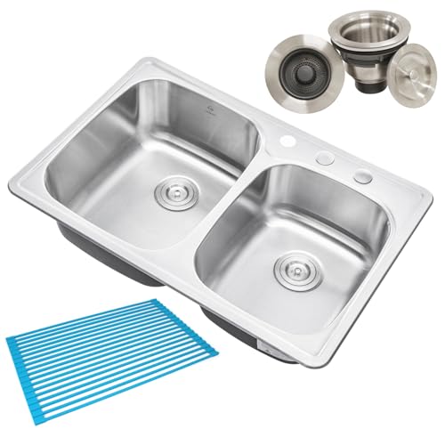 CozyBlock 33x22x9 Stainless Steel Double Bowl Kitchen Sink