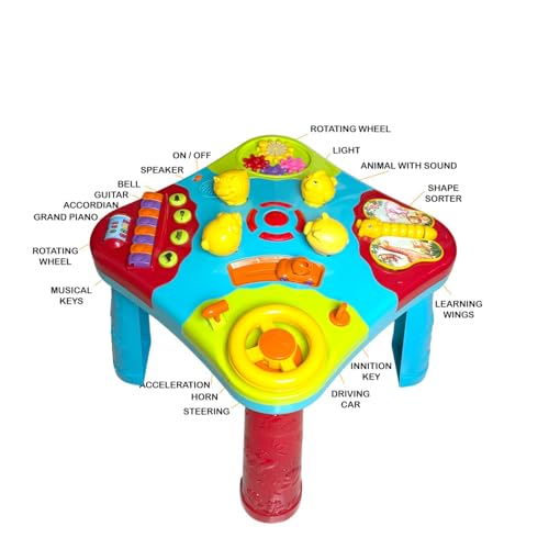 Image of Genie's Toy Bus Musical Learning Activity Table for Toddlers I Educational Development Centre with Piano, Shape Sorter, Driving Car, Light and Music I Interactive Play Station for 12+ Months