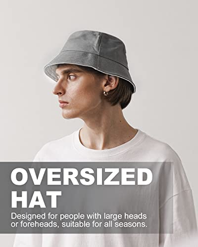 Image of XXL Oversize Bucket Hat Reversible, XL L M S Fisherman Sun Cap With Chin Strap, Travel Beach Outdoor Hat For Men Women