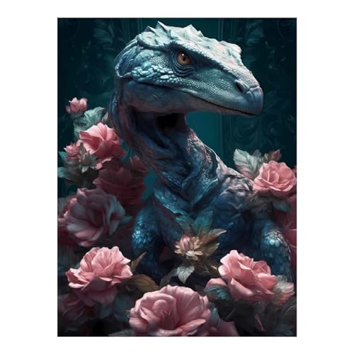 Peinture diamant Velociraptor Fantasia, toile haut de gamme aux reflets scintillants 30x40 cm