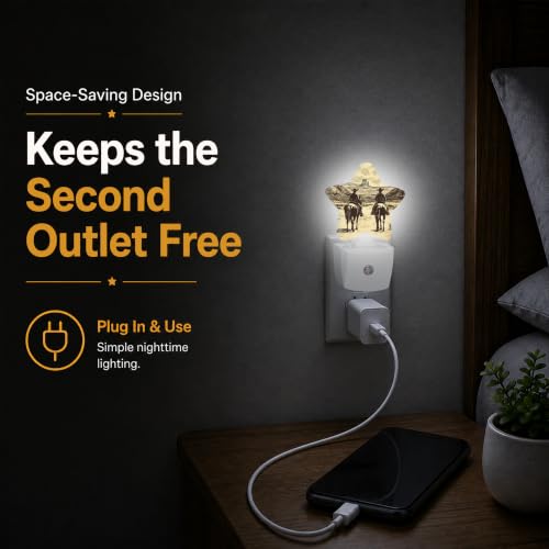Image of Western Cowboy Plug in Star Night Light, Night Light with Sensor for Kids Nursery Bedroom, Decorative Soft Glow Lamp for Hallway Bathroom, Energy Saving