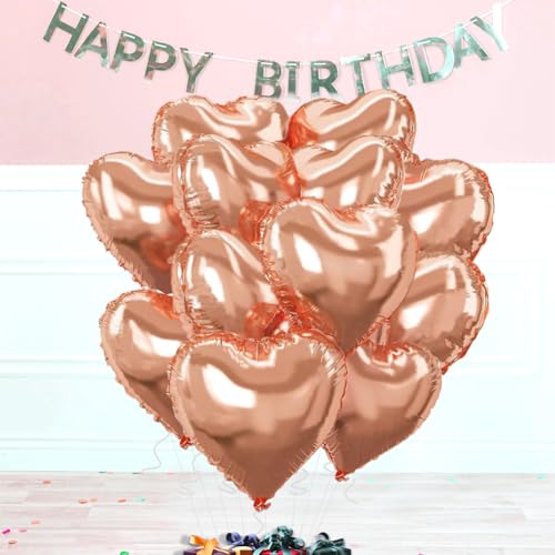 Image of Rose Gold Heart Balloons，18 Inch Foil Mylar Love Heart Shaped Balloons for Anniversary Wedding Engagement Celebration Birthday Party Baby Shower Valentines Decorations(12Pcs)