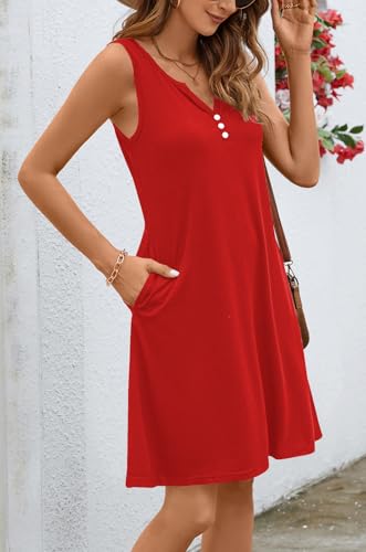 Image of Ladlop Summer Dresses for Women 2026 Beach Loose Casual A Line Dress Sleeveless V-Neck Sundress with Pockets