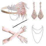 Cizoe 1920s Gatsby Accessories Set for Women Flapper Headband Costume Headpiece Necklace Gloves (ac4)