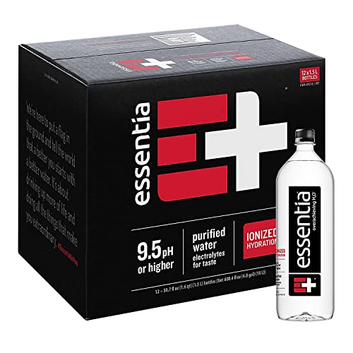 Essentia Water, Ionized and Alkaline Hydration, Mineral Infused with 9.5 pH or Higher, Electrolytes for Taste, Pure Drinking Water, 50.7 Fl Oz (Pack of 12)