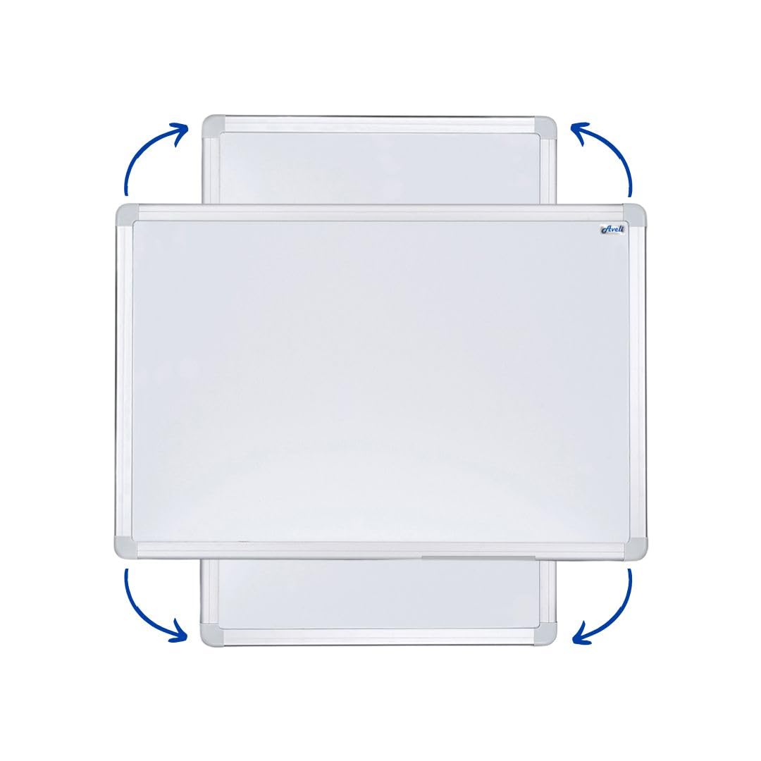 Pizarra magnética AVELI de 90 x 60 cm, pizarra blanca con marco de aluminio y estante, magnética y escritura, montaje en pared horizontal/vertical, para oficina, escuela, hogar