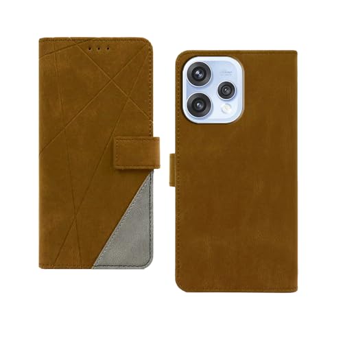Image of amazon basics Oppo Reno 15 5G Flip Cover | Card Pockets Wallet & Stand | Flip Cover for Oppo Reno 15 5G (Brown with Grey)