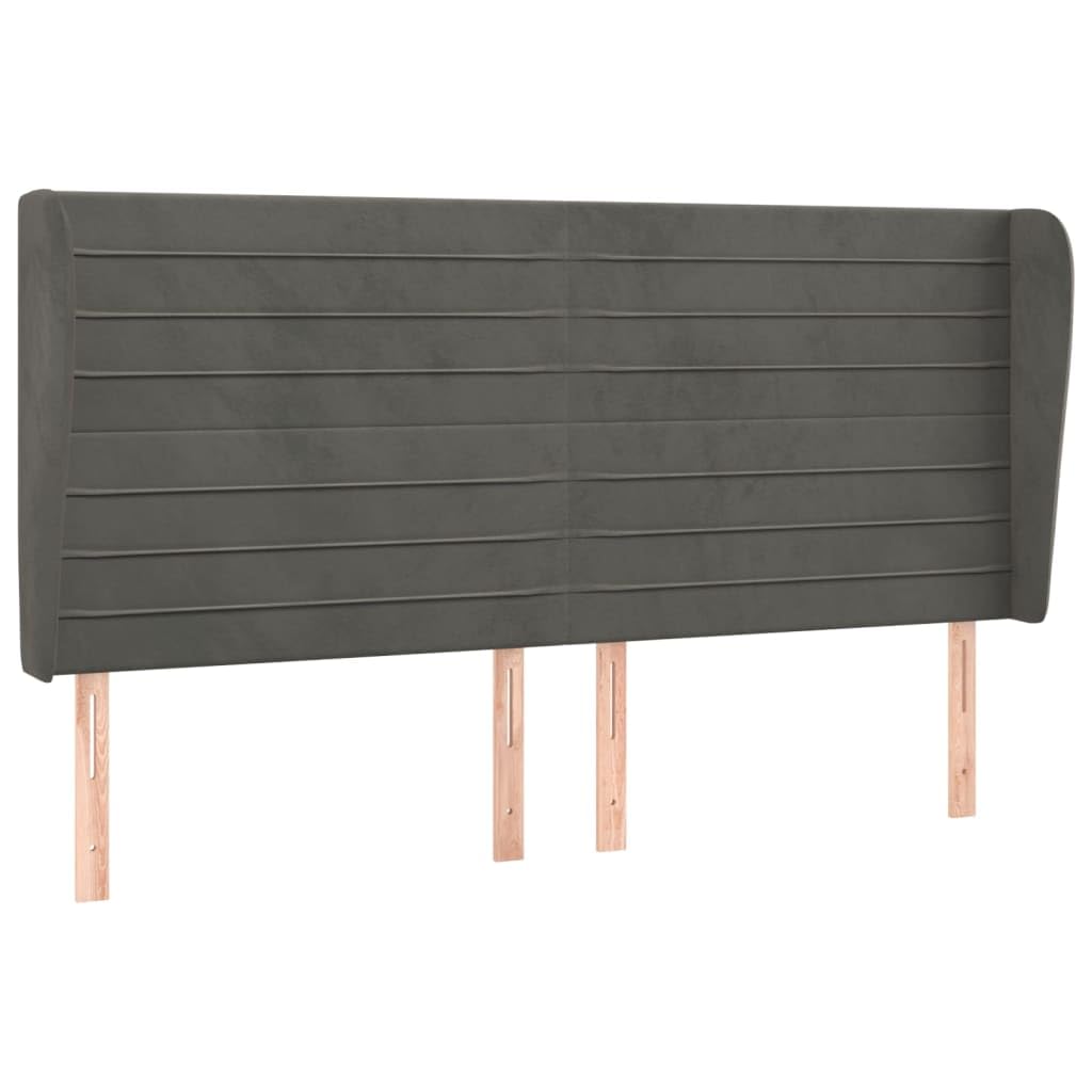 Cabecero de terciopelo gris oscuro, 163 x 23 x 118/128 cm, altura ajustable para somier y cama tapizada, respaldo con orejas, diseño moderno para dormitorio