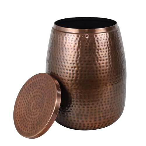 happimess SSL2001C Merida 15 Modern Rustic Hammered Metal Drum Storage Side Table with Lid, End Table for Decoration in Living Room, Bedroom, Bathroom, Antique Copper