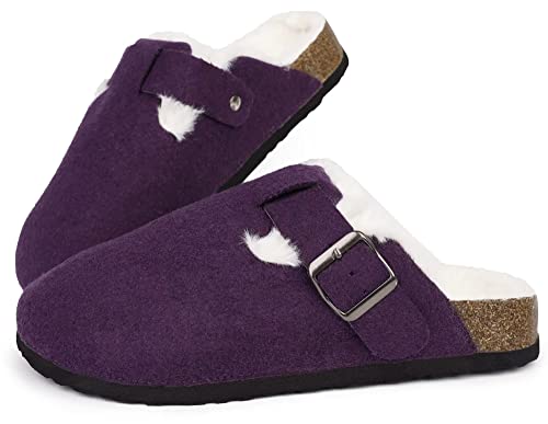 MAIITRIP Women's Wide Orthotics Cork Clogs Slippers With Arch Support For Plantar Fasciitis,Fur Lined Orthopedic Indoor/Oudoor House Shoes With Adjustable Buckle For Flat Feet