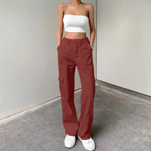 Image of Lepunuo Cargo Pants for Women High Waisted Casual Pants Baggy Stretchy Wide Leg Y2K Streetwear with 6 Pockets