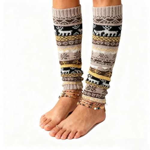 Image of Wool Leg Warmer for Women,Bohemian Knitted Ankle Warmers Winter Long Knit Boot Cuffs Socks for Women