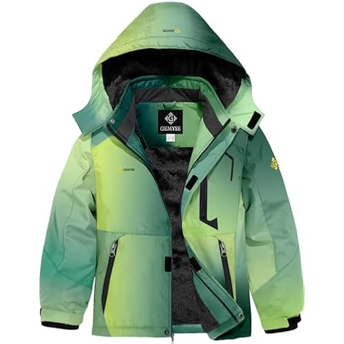 GEMYSE Boy's Waterproof Ski Jacket Fleece Winter Coat with Detachable Hood