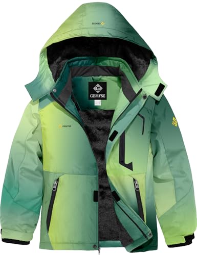 GEMYSE Boy's Waterproof Ski Jacket Fleece Winter Coat with Detachable Hood