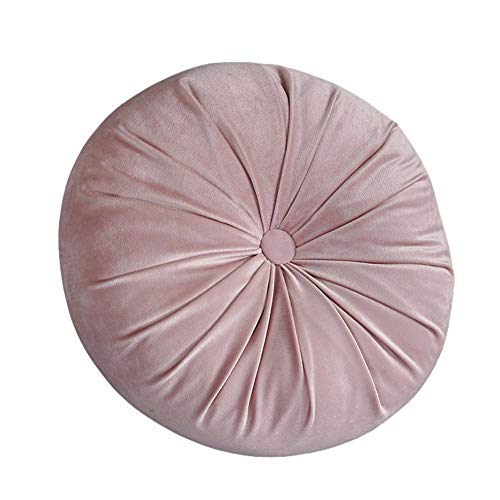 Tekaopuer 35 cm weiches, rundes gefülltes Kissen, europäischer Stil, Überwurfkissen, Samtstoff, einfarbig, Rückenkissen für Zuhause, Sofa, Stuhl, Bett, Auto, Dekoration (Rosa, 1 Stück) Cover