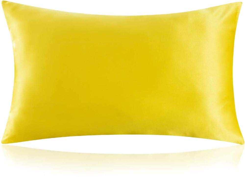 100% Mulberry Silk Pillowcase for Hair and Skin with Hidden Zipper Both Side 19 Momme Silk 600 Thread Count 1pc-Yellow_Queen 20"x30"