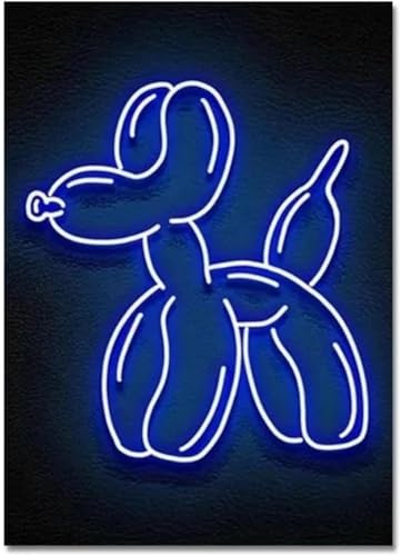 Peinture sur toile moderne chien ballon effet néon déco murale 3x 30x40