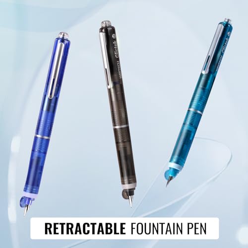 Image of WRITECH Clictek Retractable Fountain Pen - Blue Ink Medium Nib Gift Set Includes 5 Ink Cartridges for Smooth Writing, Journaling, Calligraphy