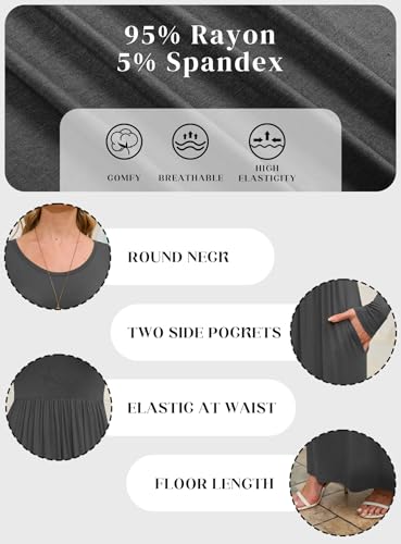 Image of DEARCASE Women's Maxi Dress Long Sleeve Crewneck Empire Waist Long Dresses | Empire Waist,round neck,floor length, dual side pockets, A-line,fall winter long dresses for wedding guest,party,vacation