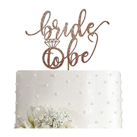 AMINJIE Bride to Be Cake Topper for Bridal Shower/Wedding Shower/Engagement/Bachelorette/Hen Party Decorations, Double-sided Rose Gold Glitter Cover