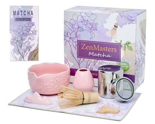 7 Pcs Pink Matcha Whisk Set, Ceramic Matcha Set Kit