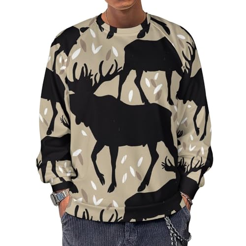 Buewutiry Sweatshirt für Herren, Rundhalsausschnitt, Elchgeweih,...