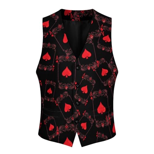 Hearts Playing Card Poker Suit Vest for Men Slim Fit Tuxedo Waistcoat Button V Neck Business Coat3