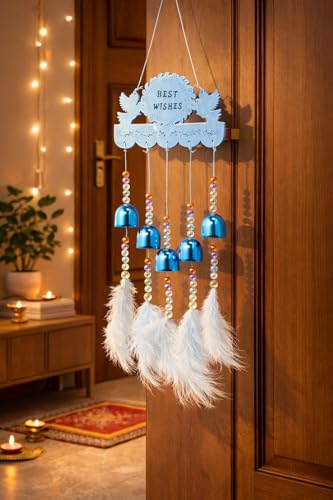Image of Decorative Wind Chime for Home | Wooden House with Bells Colourful Beads | Positive Energy Balcony Living Room Hall Garden Home Decor (Best Wishes)