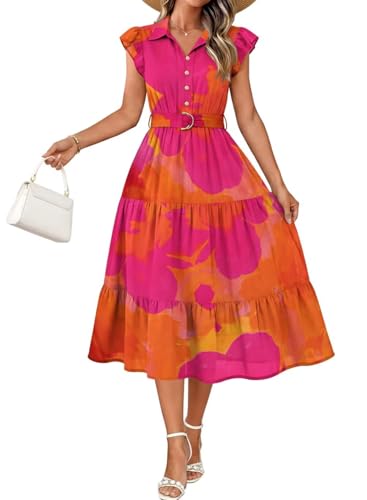 JOCAFIYE Womens Summer Dress 2026 Casual Flutter Short Sleeve V-Neck