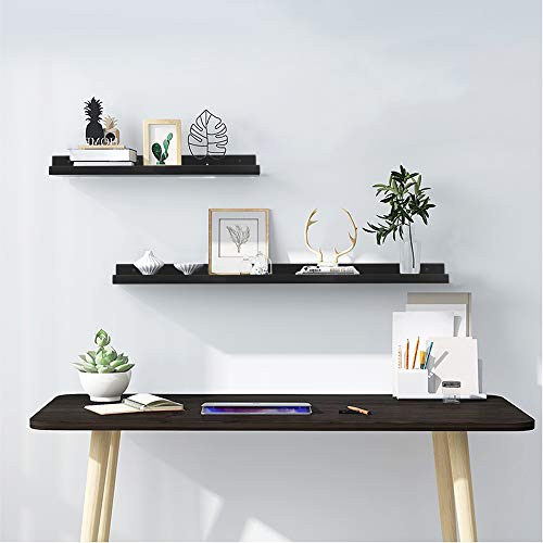 OROPY Photo Ledge Wall Shelves - Set of 2 15-inch Solid Wood Floating Picture Display Shelf for Picture Frames in Living Room, Bedroom, Nursery (Black) - Thumbnail 2