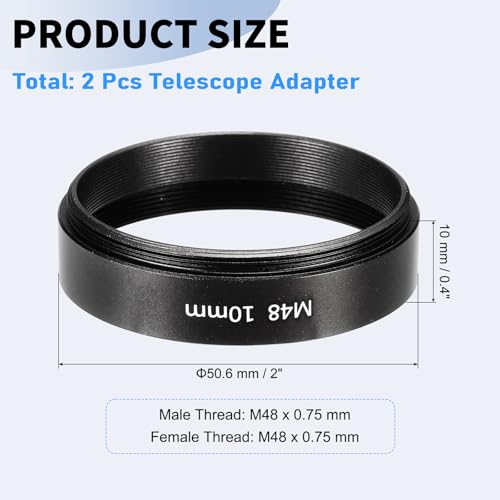 Anillo Adaptador para Telescopio PATIKIL de 10 mm, Tubo de Extensión M48 x 0.75 mm en Ambos Extremos, Fabricado en Aleación de Aluminio, Negro, 2 Piezas miniatura 2
