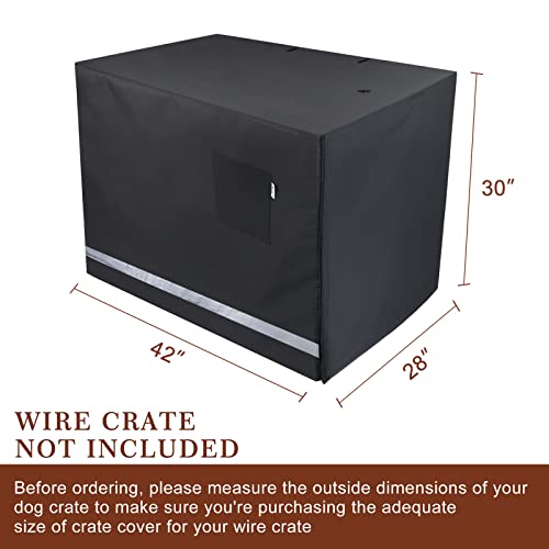 Yotache Dog Crate Cover For 42" Large Double Door Wire Dog Cage, Lightweight 600D Polyester Indoor/Outdoor Durable Waterproof & Windproof Pet Kennel Covers With Reflective Strip, Black | No Wire Crate #TOP1