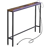 ELYKEN 5.9' Narrow Console Sofa Table with 7 Colors LED Light Strip, 5.9' Dx39.4”Wx31.1”H Long Behind Couch Table with Charge Station, Skinny Table with 6.5’ Extension Cord