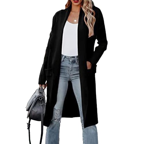 Womens Casual Long Sleeve Cardigan Lightweight Flowy Soft Open Front Knit Sweaters Winter Solid Color Jackets Coat (Medium,Black)
