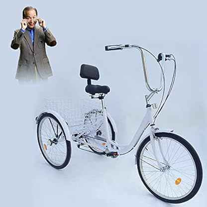 24" Dreirad für Erwachsene, 6 Gänge 3 Räder Fahrrad mit Einkaufskorb&Rückenlehne, Adult Tricycle 3 Rad Fahrrad für Erwachsene Ältere Mann (Weiß) – Bild 6