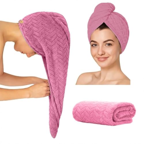 Image of MAXOSHINE Hair Towel Wrap for Women-Quick Drying Microfiber Towel for Hair with Elastic Loop for Tying-Super Absorbent Head Towels Wrap for Ladies Hair Turban
