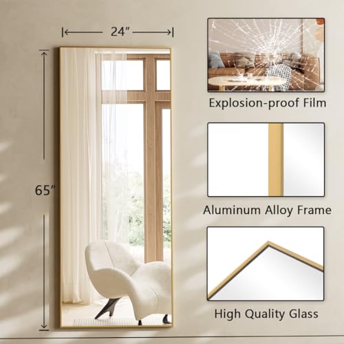 Image of Koonmi 64 inchx24 inch Floor Mirror Full Length, Large Gold Mirror
