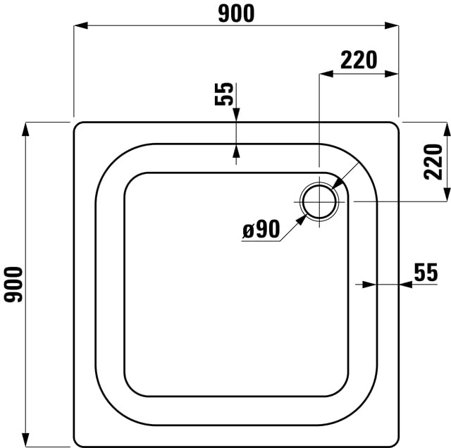 sanicomfort Stahl-Duschwanne 90 x 90 x 6,5 cm, weiß, Stahl-Email 3,5 mm, niedrige Duschtasse quadratisch, Ablauf Ø 90 mm