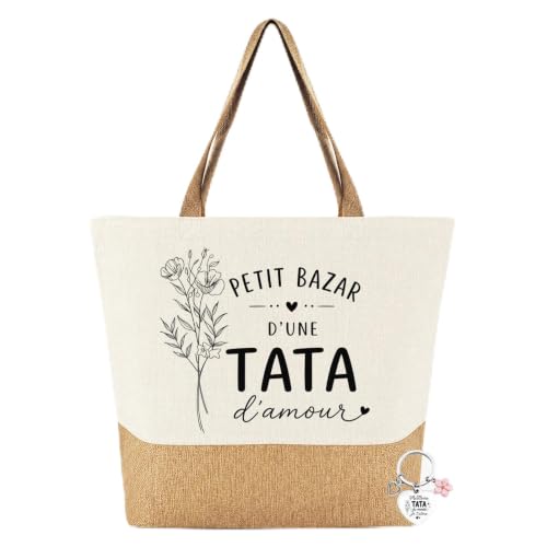 Sac cabas bicolore avec motif floral idéal comme cadeau tata | Ce grand sac fourre-tout polyvalent est un cadeau pour tata parfait, idéal comme cadeau tata anniversaire inoubliable